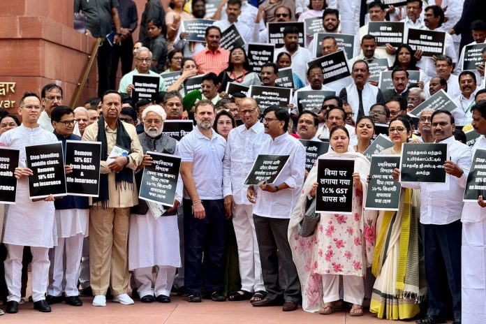 INDIA Bloc Parties Protest GST on Life and Health Insurance Premiums