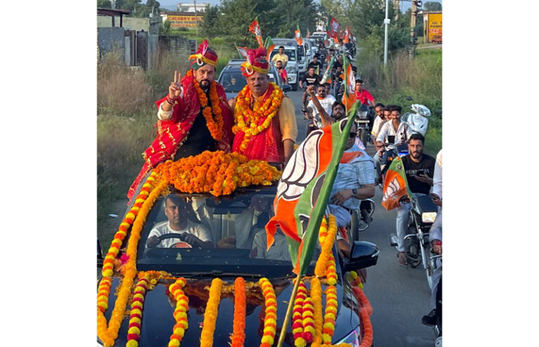 Anurag Thakur Leads Massive Rally in Support of Dr. Devinder Kumar Manyal in Ramgarh
